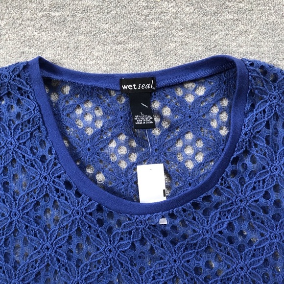 Wet Seal NWT Blue Open Lace Floral Top - Picture 5 of 6